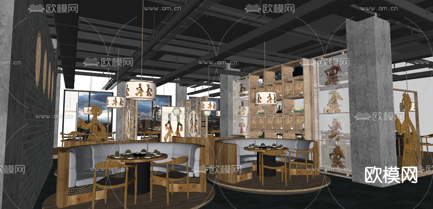 新中式川味火锅店su模型下载（渲染图4）