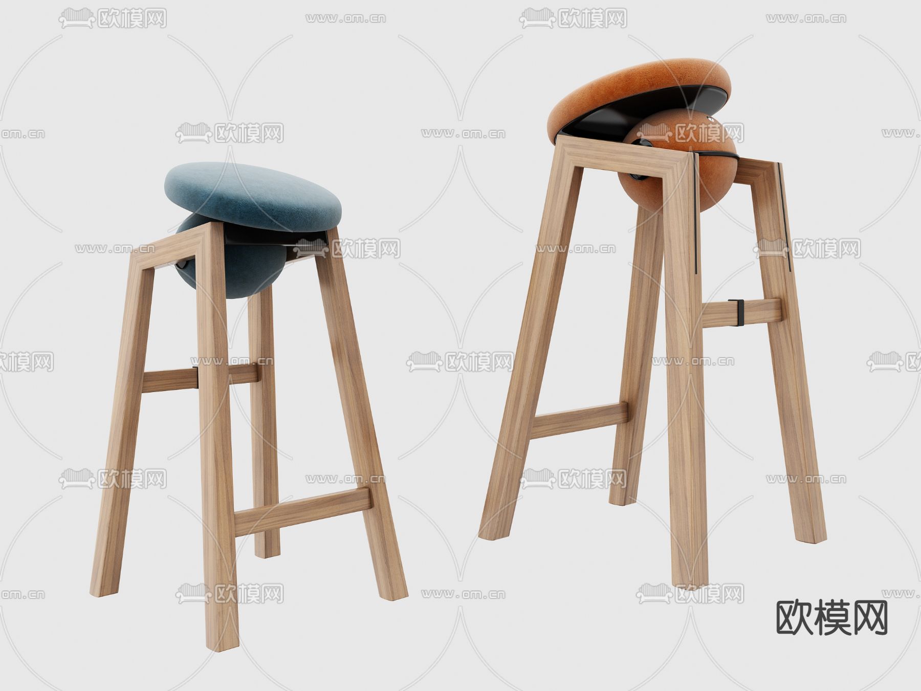 北欧风实木绒布吧椅3d模型下载