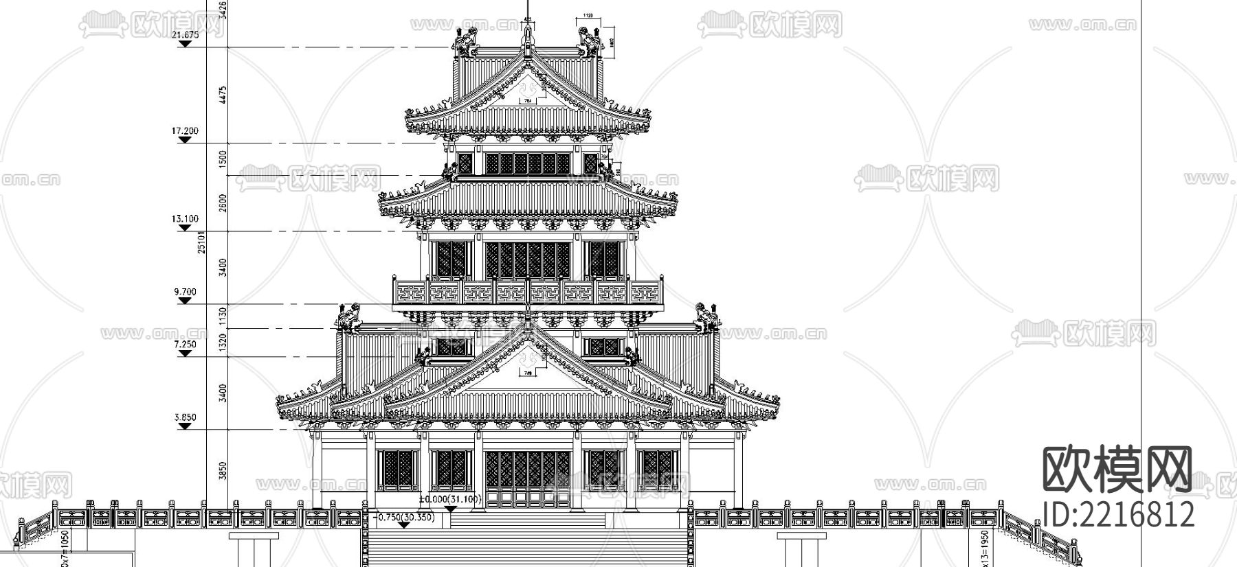 望海楼cad施工图下载（渲染图1）