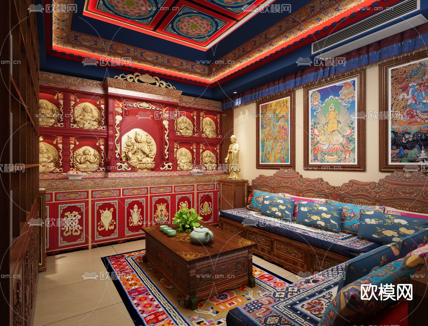 中式佛堂3d模型下载