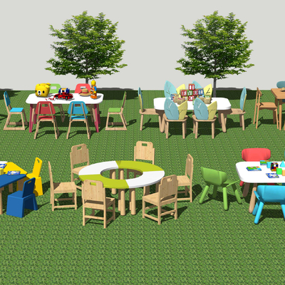  现代儿童教室课桌椅子su模型 