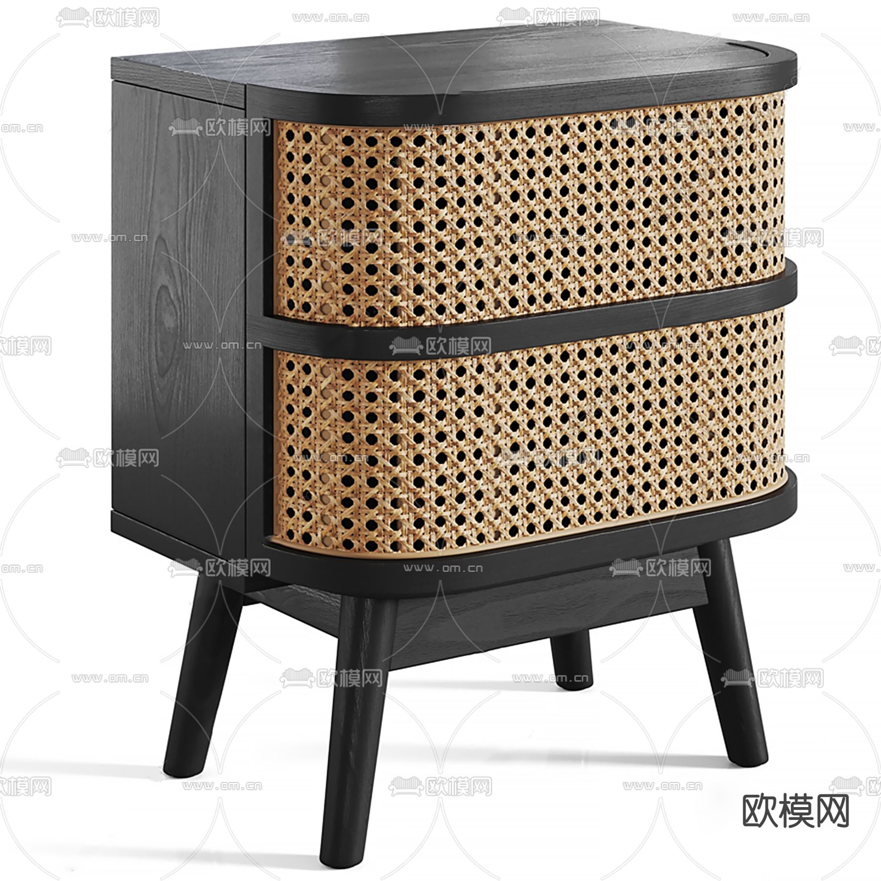 侘寂风黑木藤编床头柜su模型