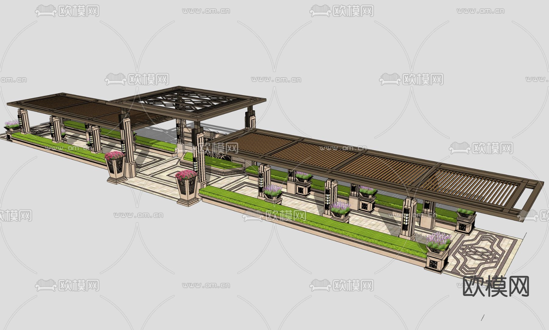 欧式铁艺廊架su模型下载（渲染图3）