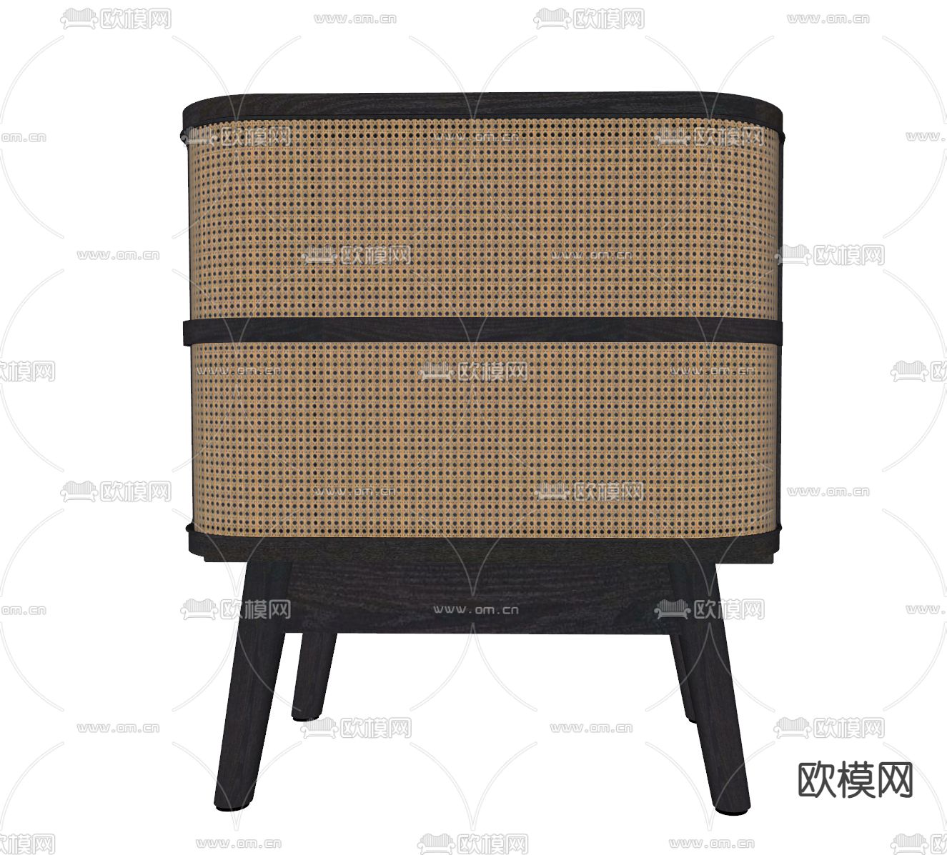 侘寂风黑木藤编床头柜su模型