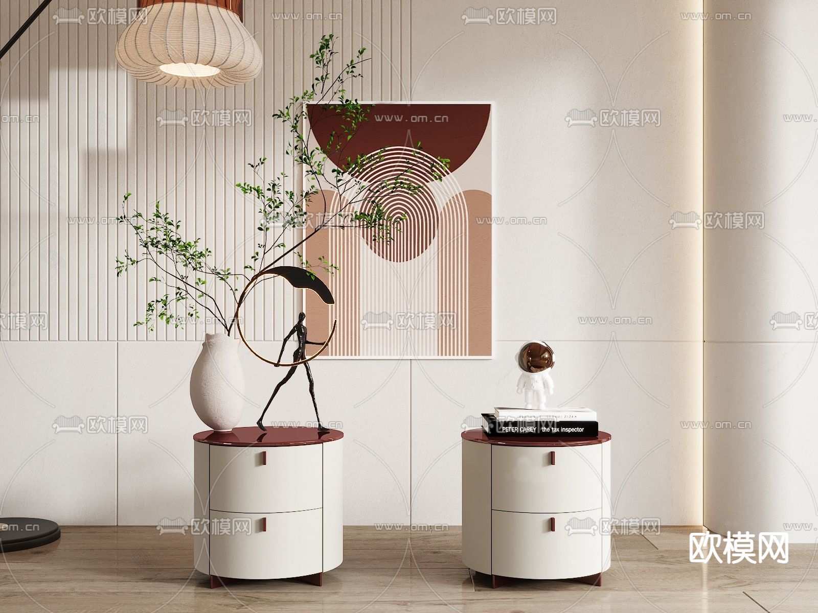 现代床头柜su模型下载（渲染图1）