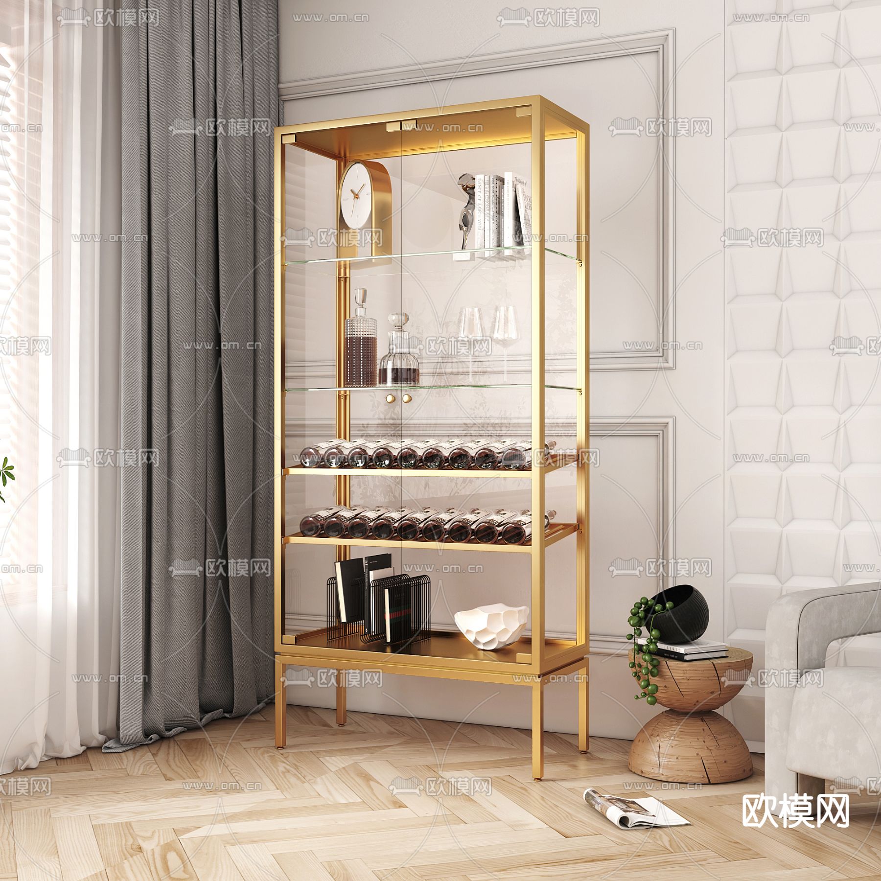 现代轻奢玻璃酒柜3d模型下载