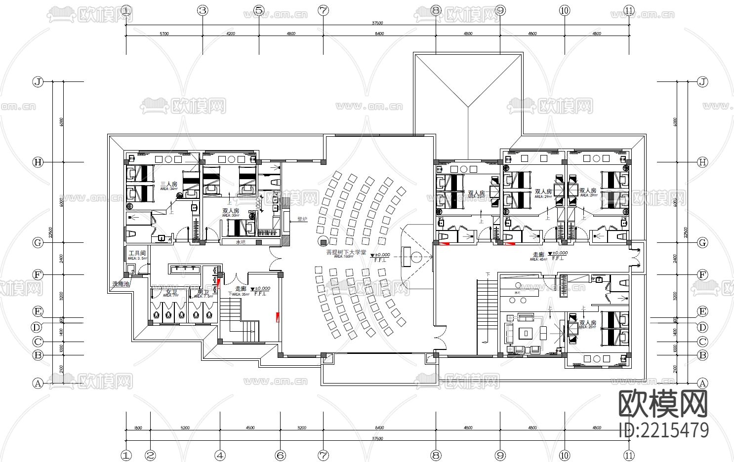 民宿平面方案CAD施工图-免费3dmax模型库-欧模网