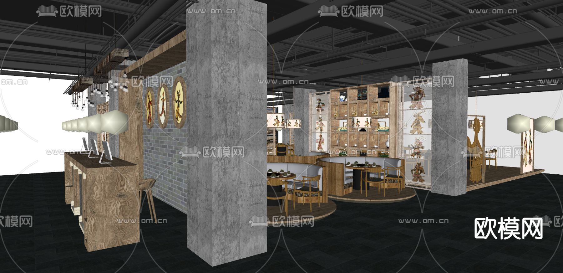 新中式川味火锅店su模型下载（渲染图2）