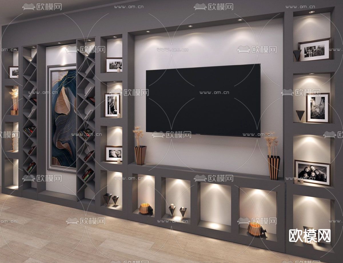 现代简约创意实木背景墙免费3d模型下载