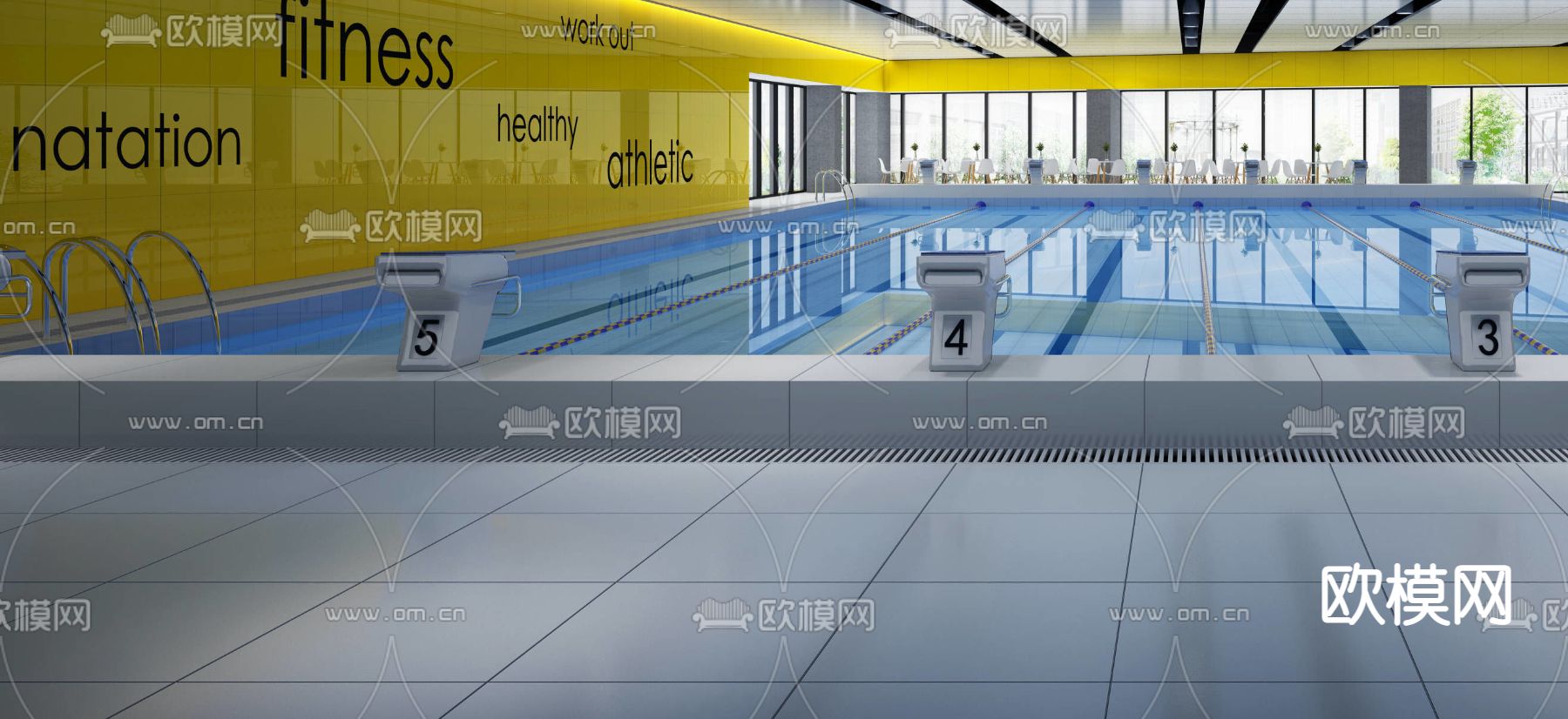 现代室内游泳馆3d模型下载（渲染图2）