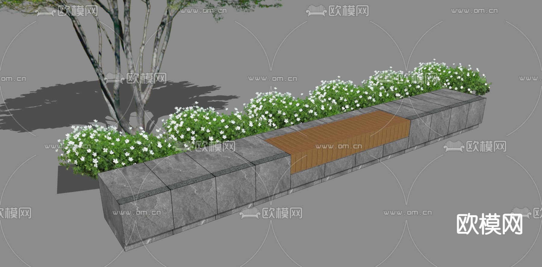 现代户外条石坐凳su模型下载