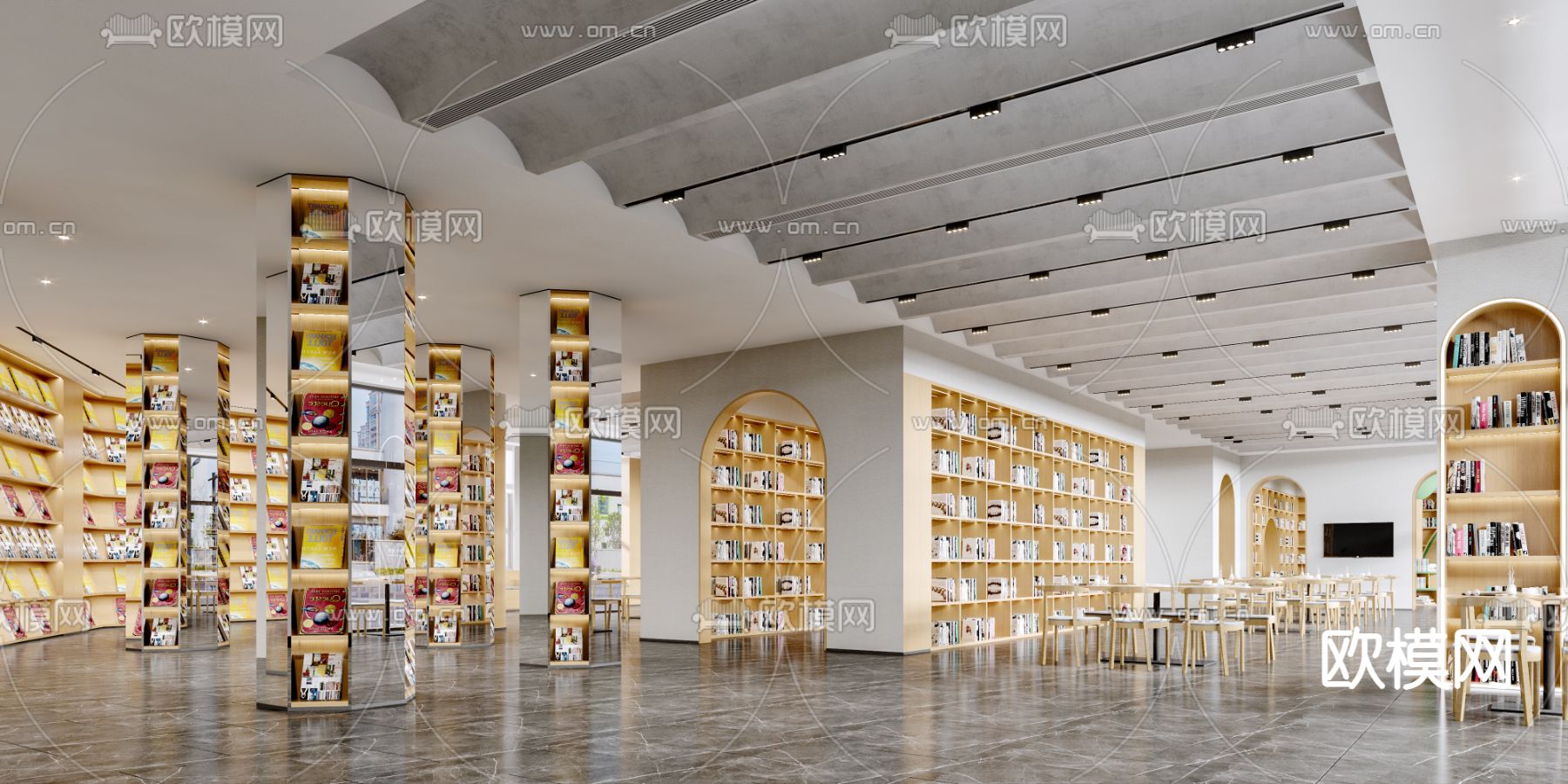 现代图书馆阅览室3d模型下载