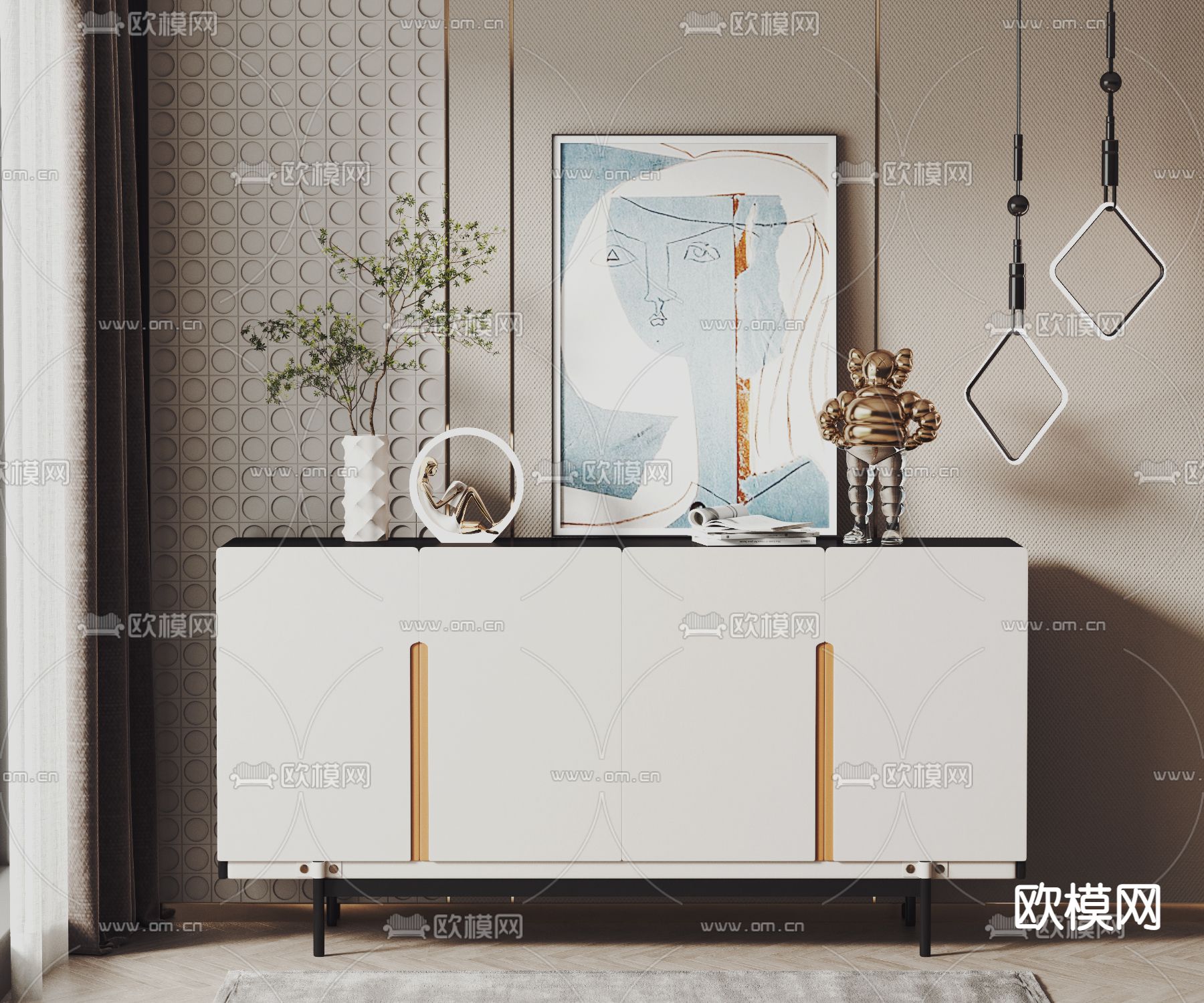 Punt 现代简约白色烤漆边柜3d模型下载