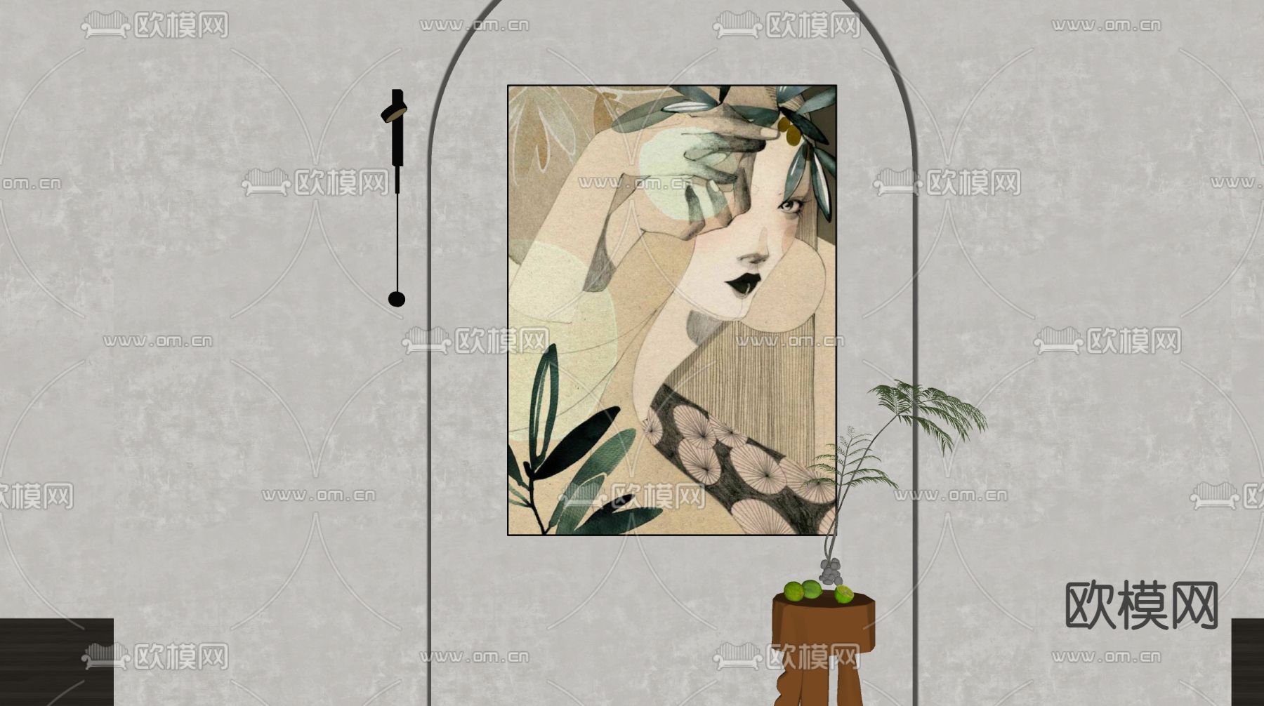 侘寂风抽象装饰画su模型下载（渲染图2）