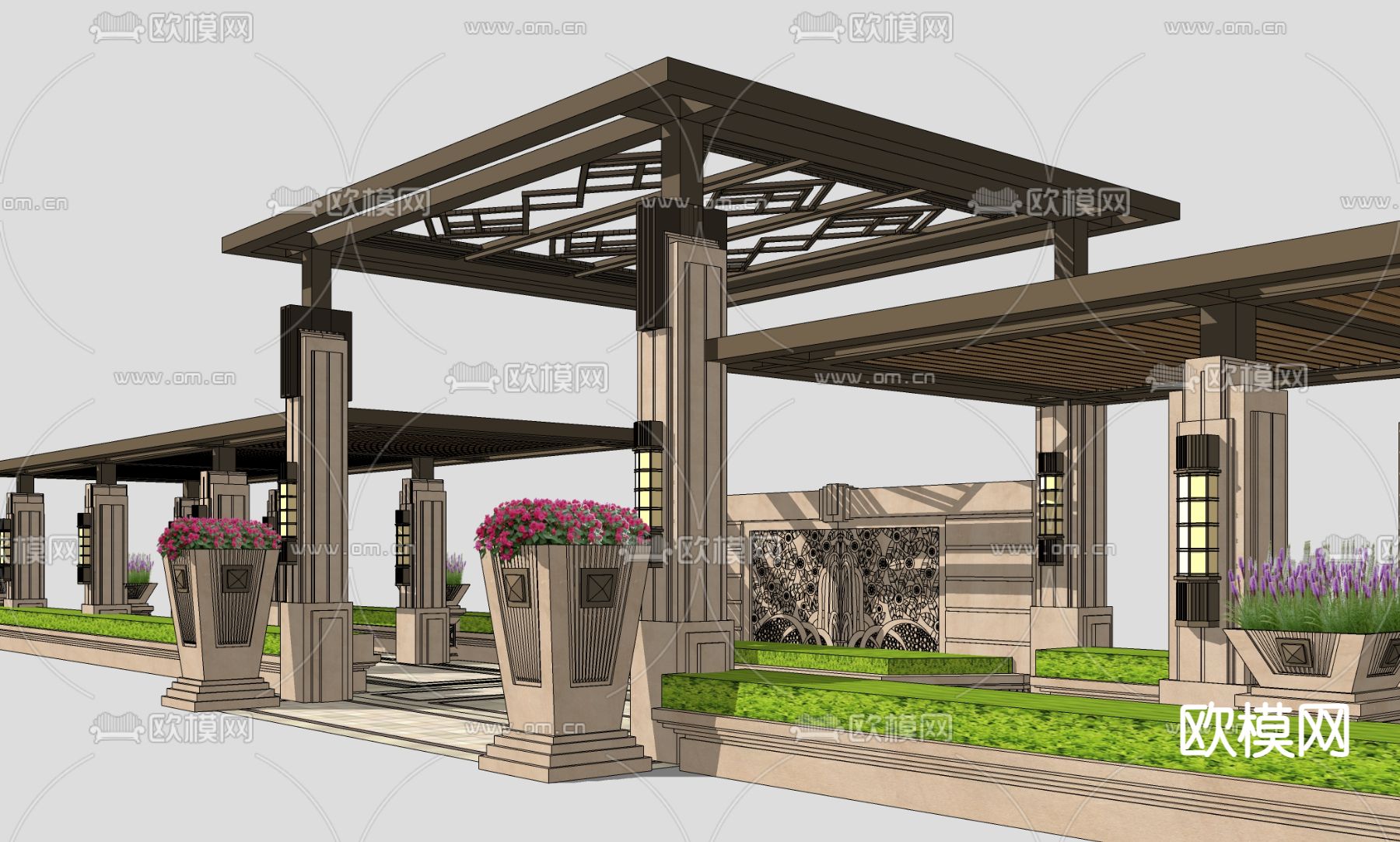 欧式铁艺廊架su模型下载（渲染图2）
