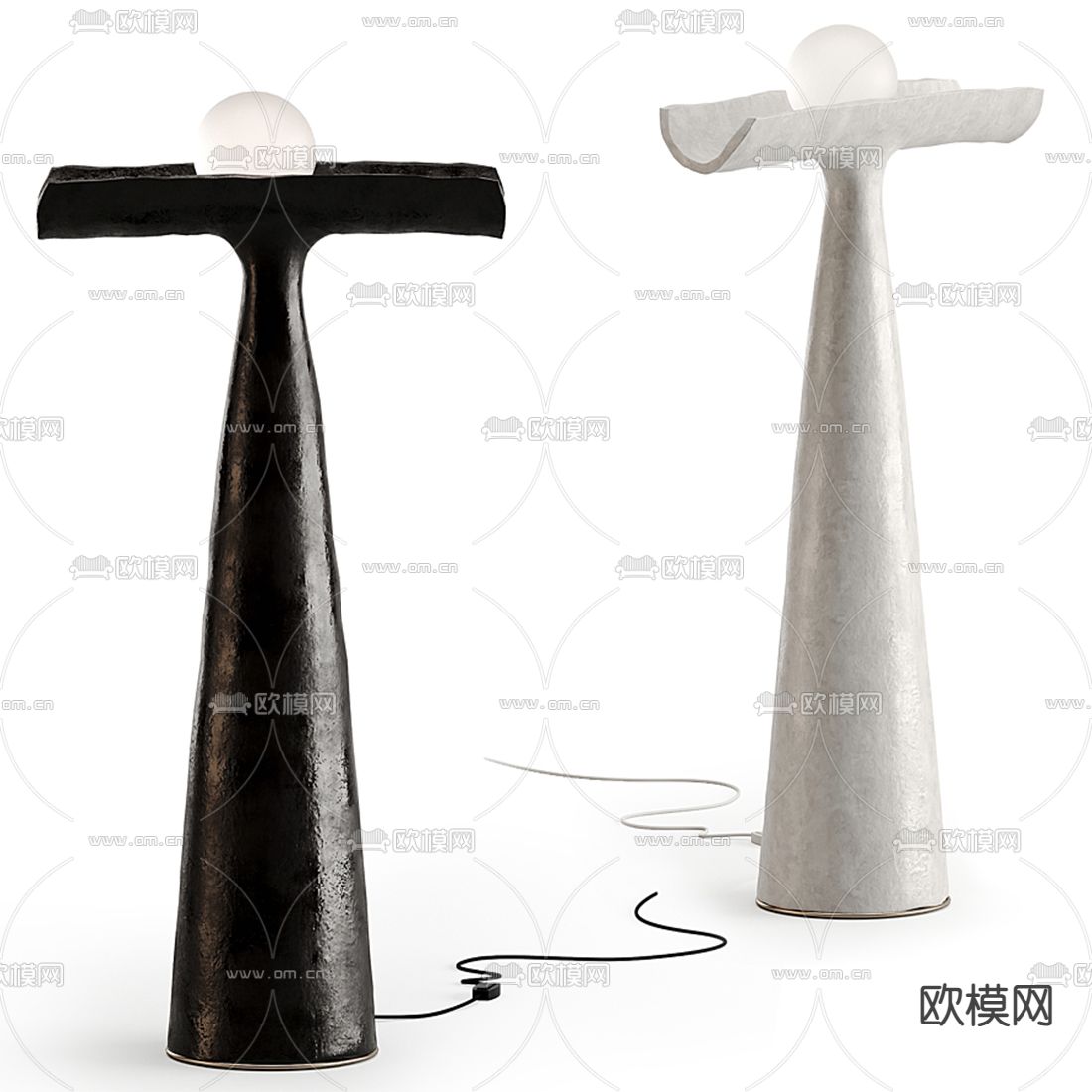 侘寂风黑白落地灯3d模型下载（渲染图1）