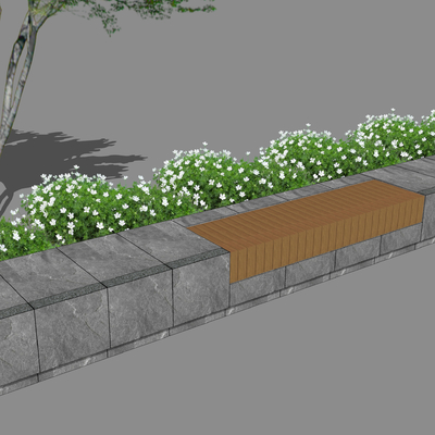  现代户外条石坐凳su模型 