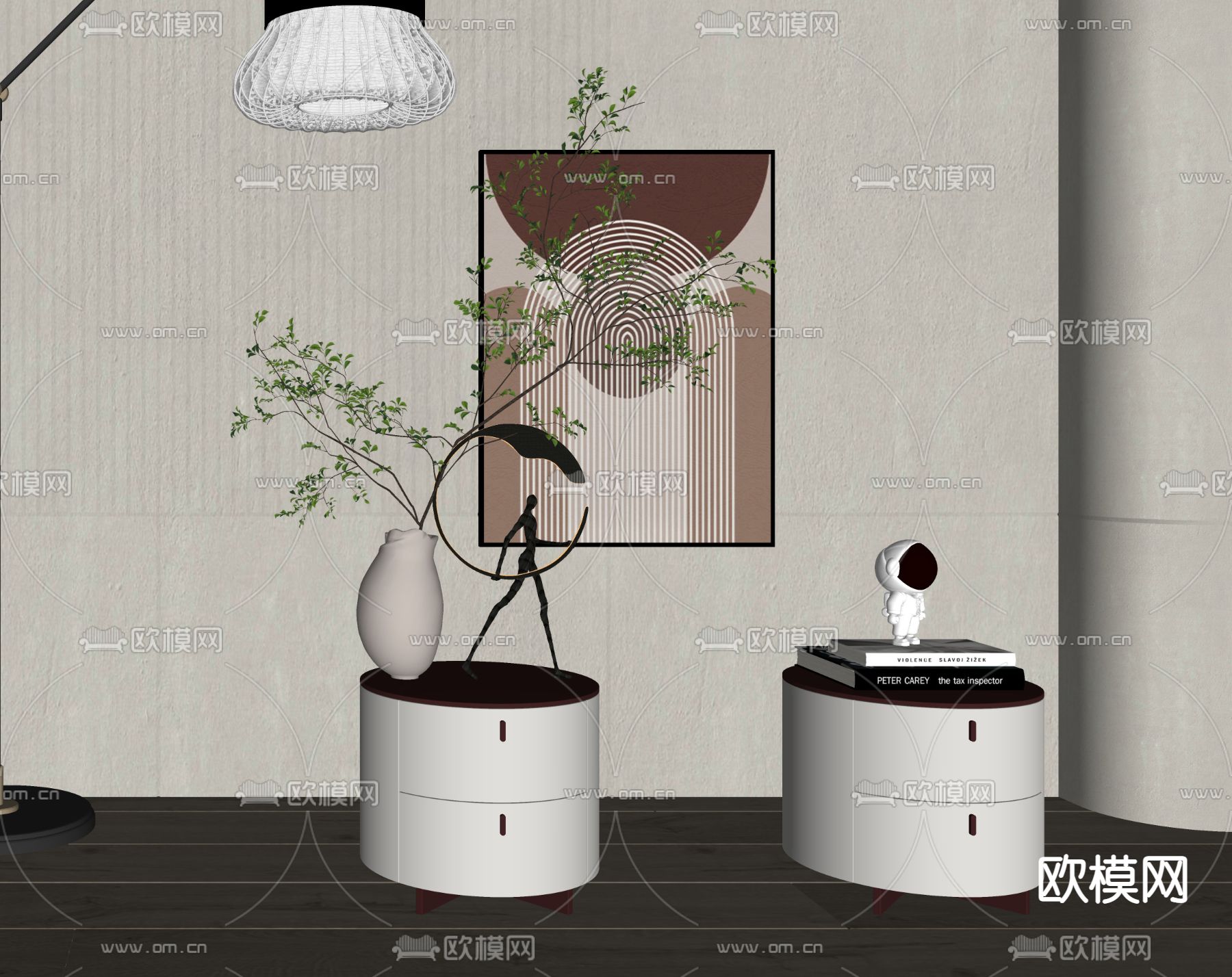 现代床头柜su模型下载（渲染图2）