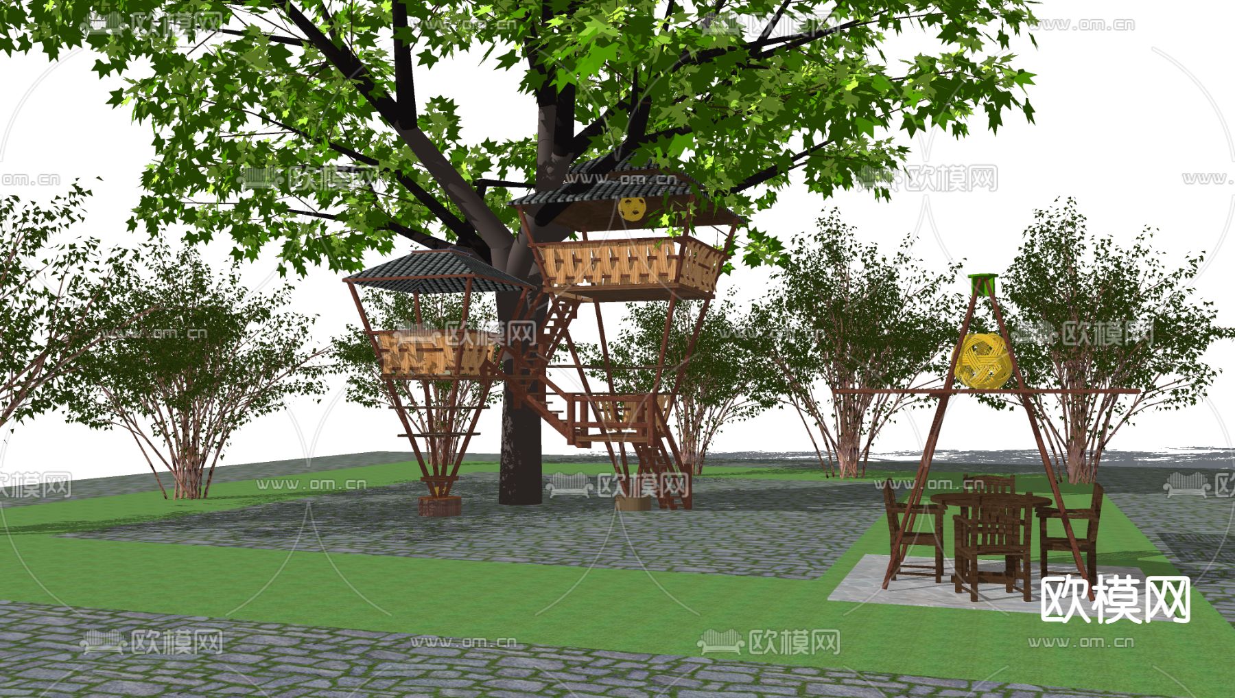 东南亚民宿木屋su模型下载
