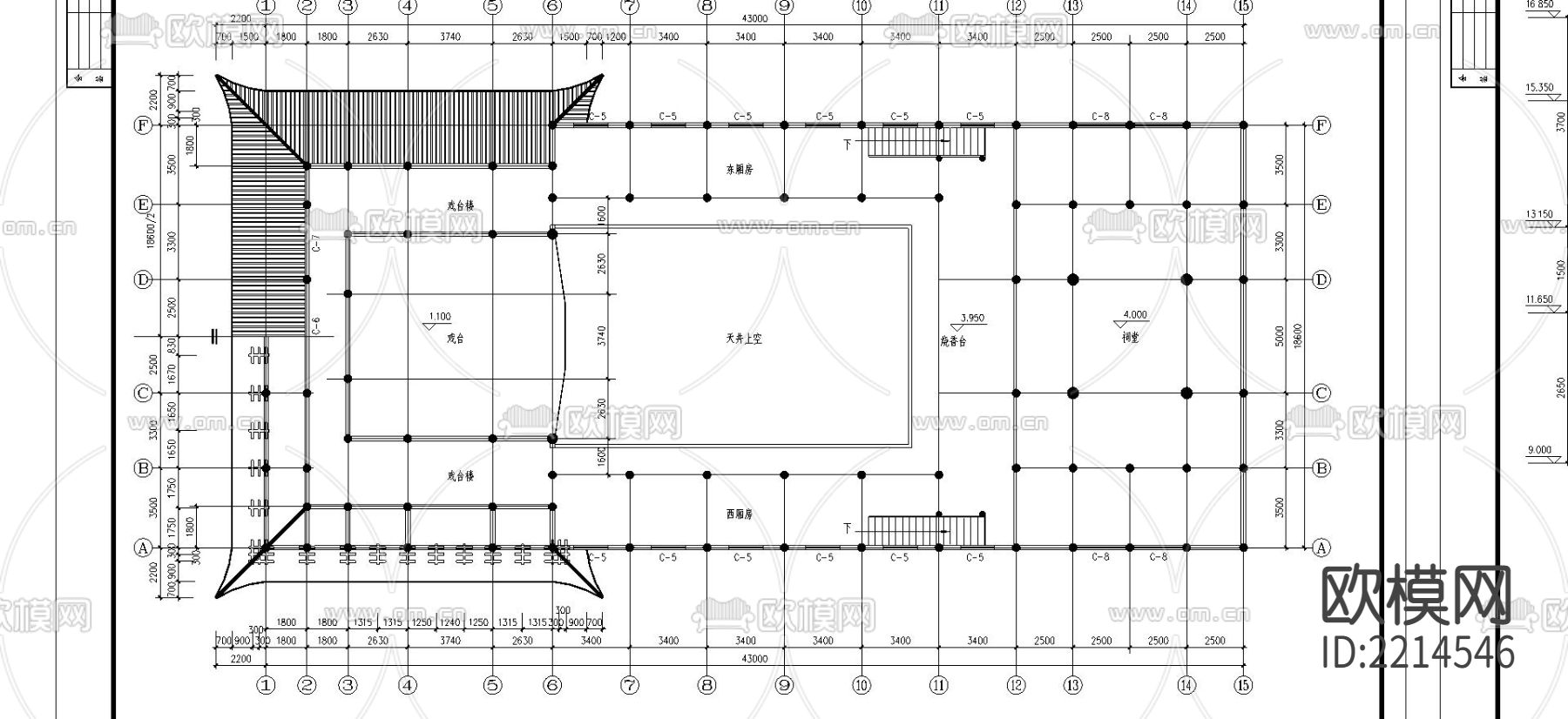 古建筑祠堂戏台CAD施工图下载（渲染图6）