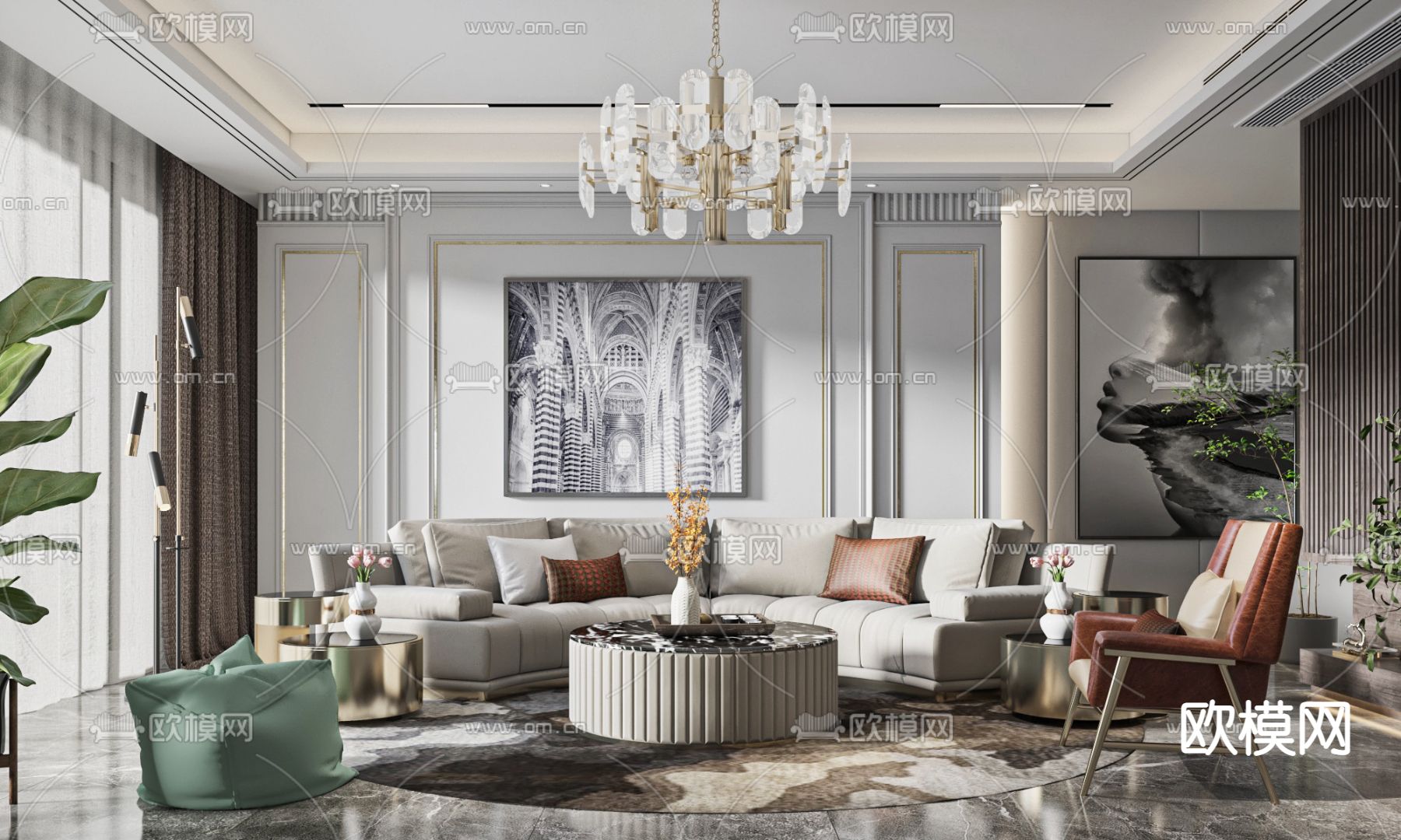 现代轻奢客厅3d模型下载