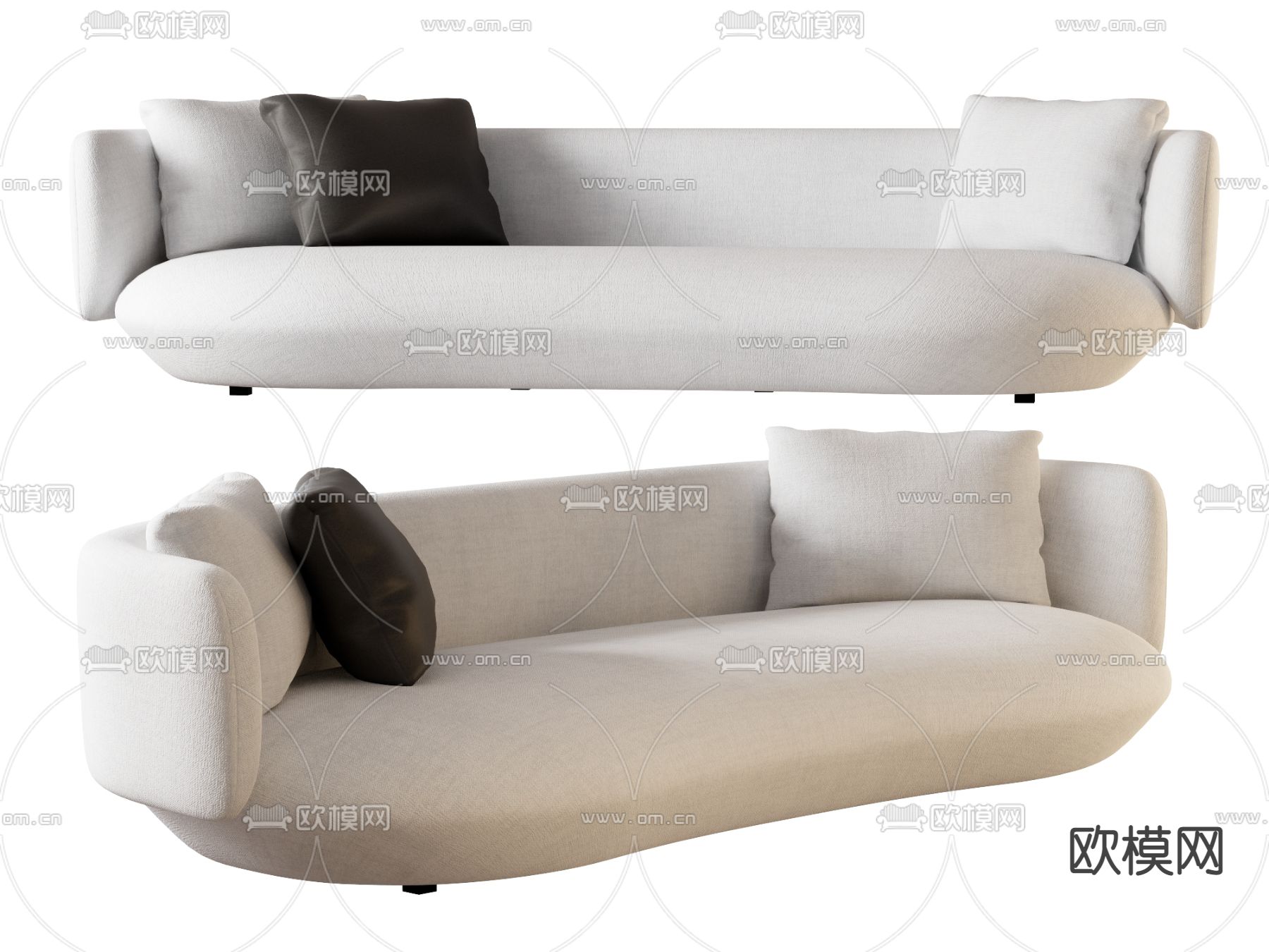 侘寂布艺多人沙发su模型下载（渲染图1）