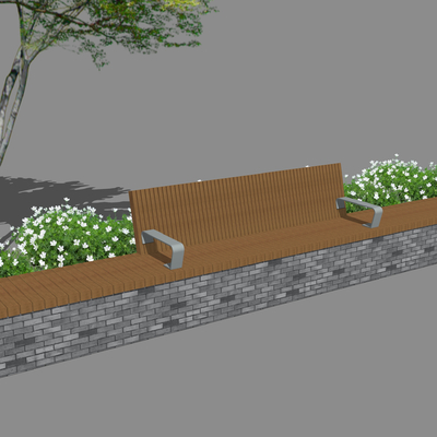  新中式户外条形景观坐凳su模型 