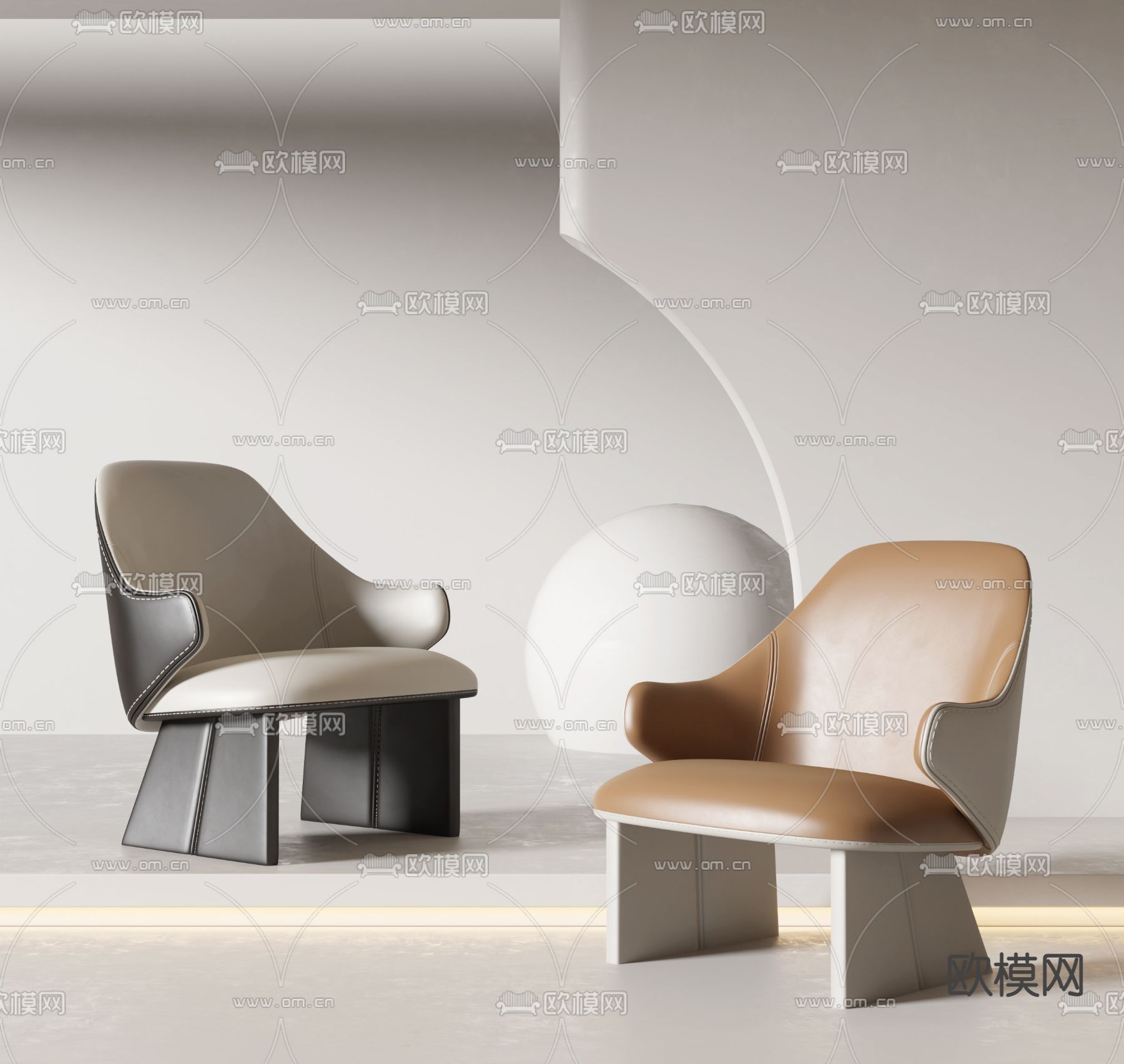 Poliform 现代纯色皮革休闲椅3d模型下载（渲染图1）