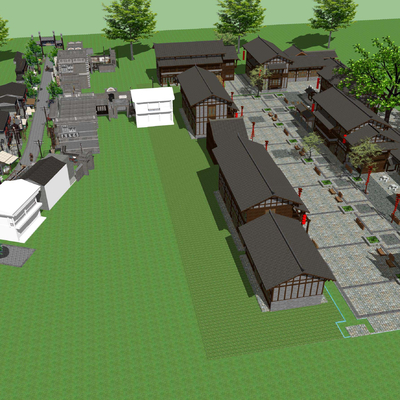  中式民俗集市商业街su模型 