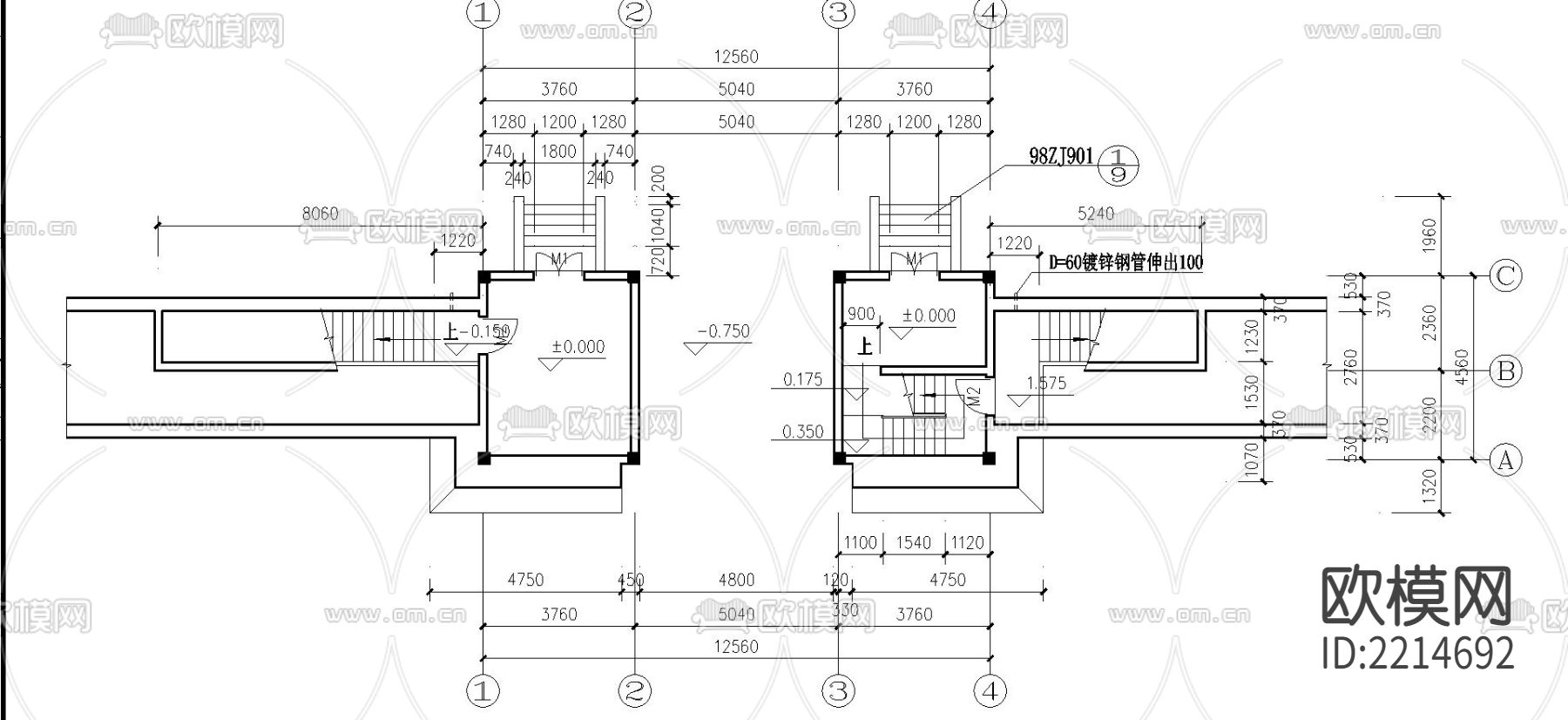 两层的山门建筑CAD施工图下载（渲染图6）
