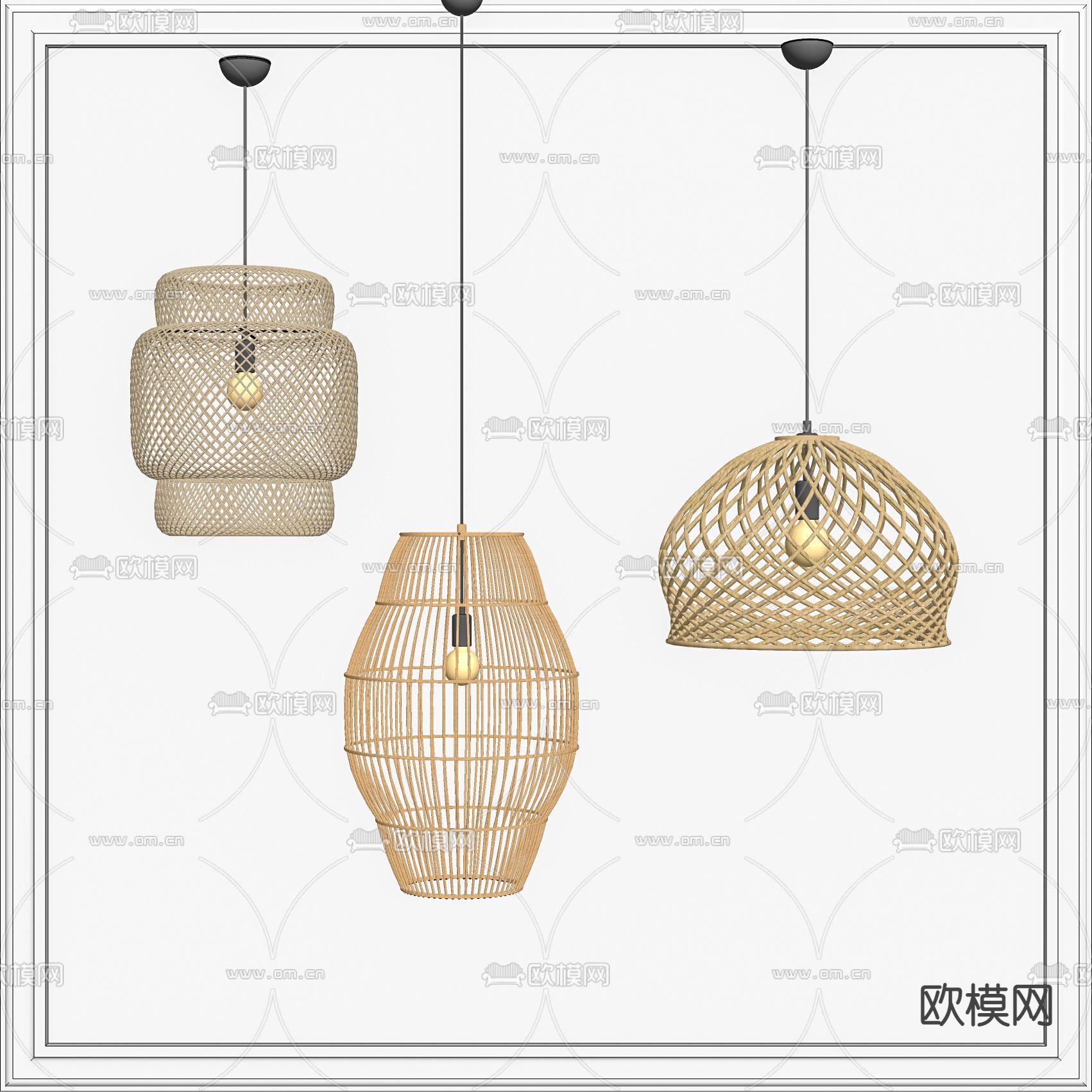新中式竹编吊灯su模型