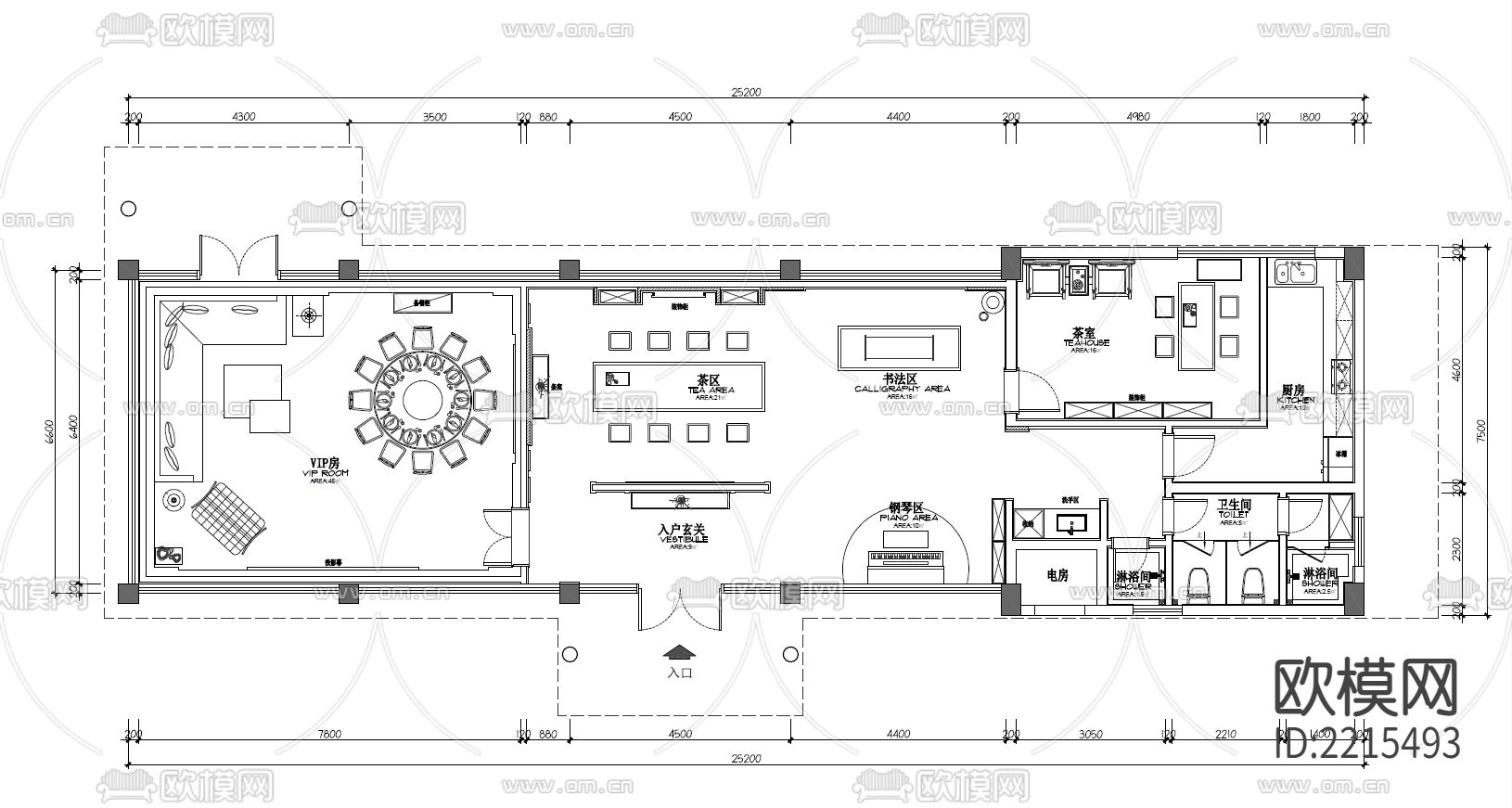 私人会所平面布置CAD施工图下载（渲染图4）