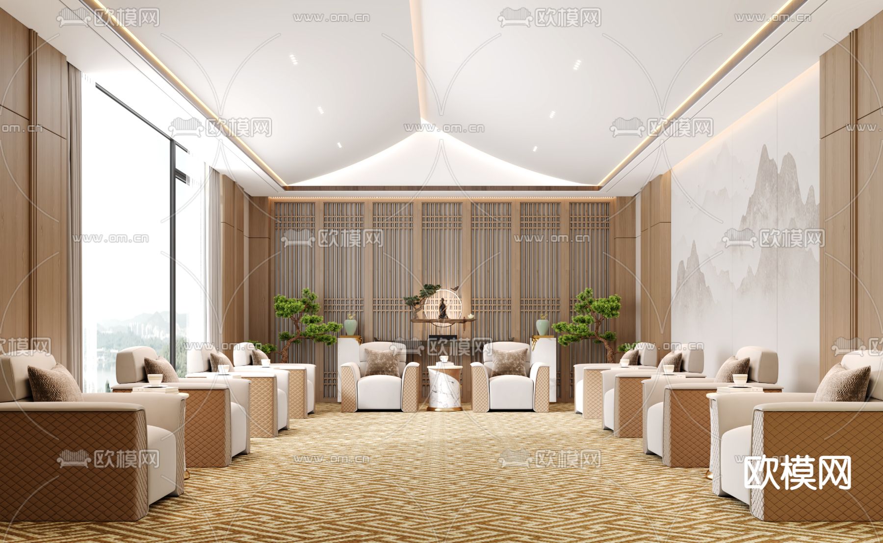 新中式酒店会客堂3d模型下载