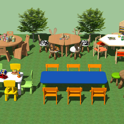  现代儿童课桌椅子su模型 