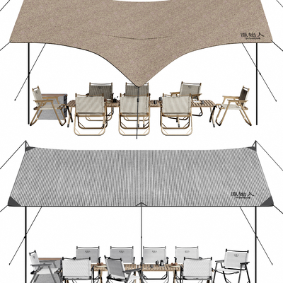  现代露营野炊帐篷桌椅su模型 