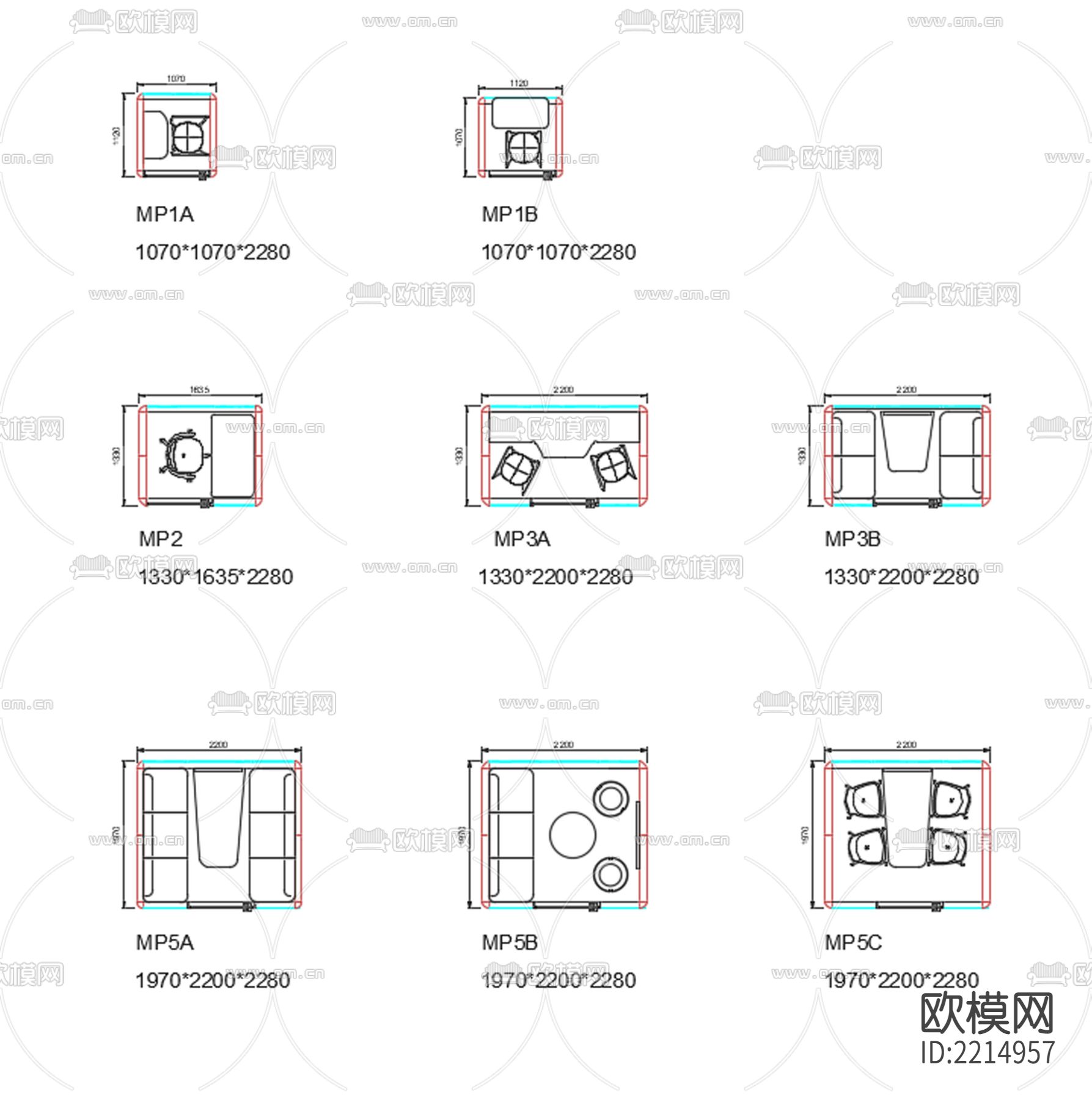 电话亭会议室cad平面图下载（渲染图5）