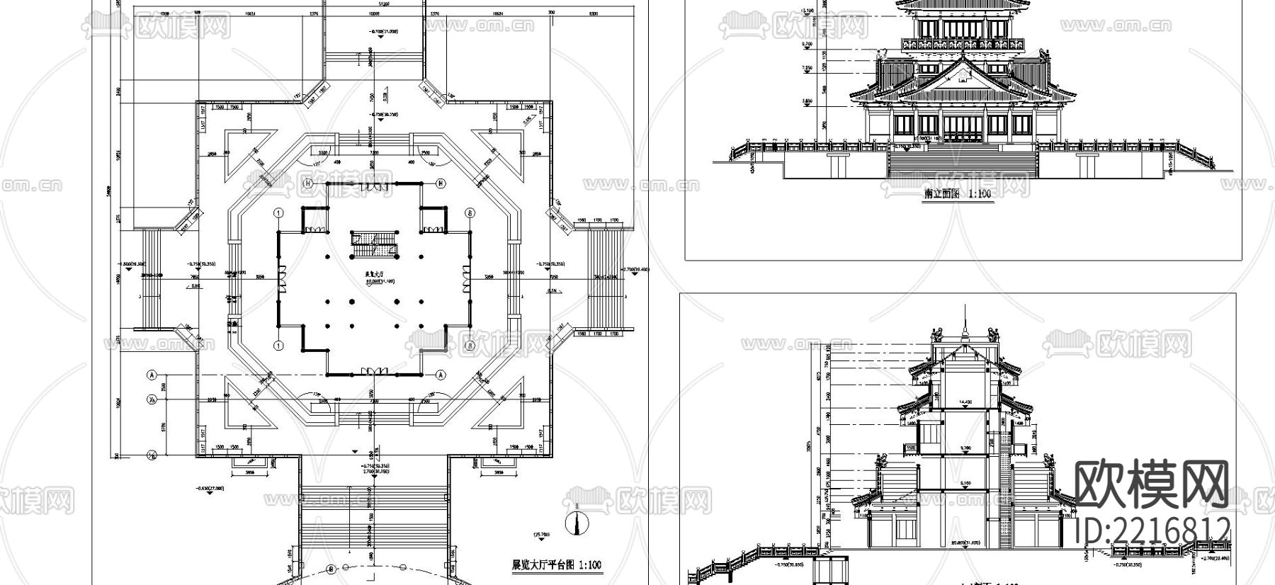 望海楼cad施工图下载（渲染图3）