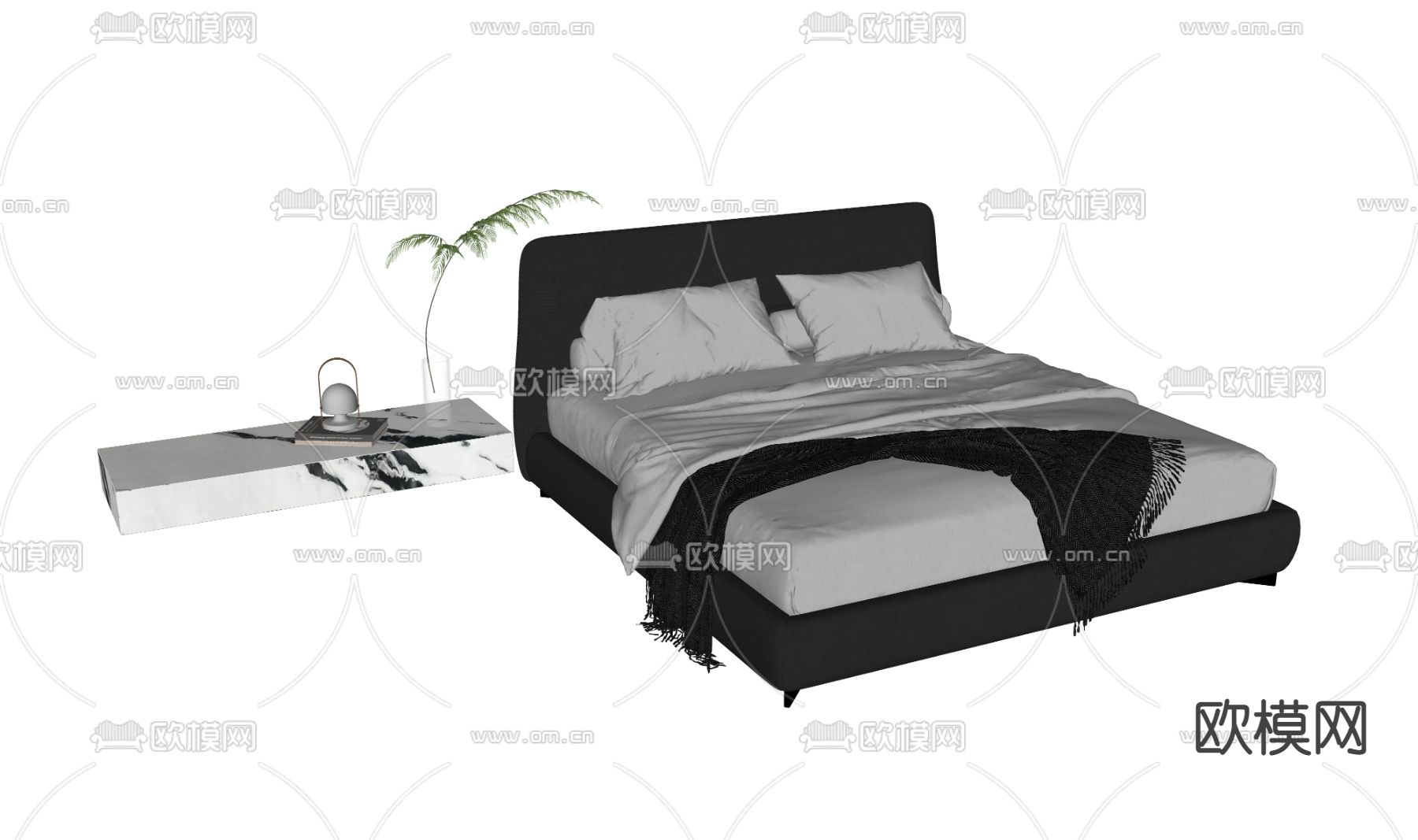 Molteni&C 现代布艺双人床su模型下载（渲染图2）