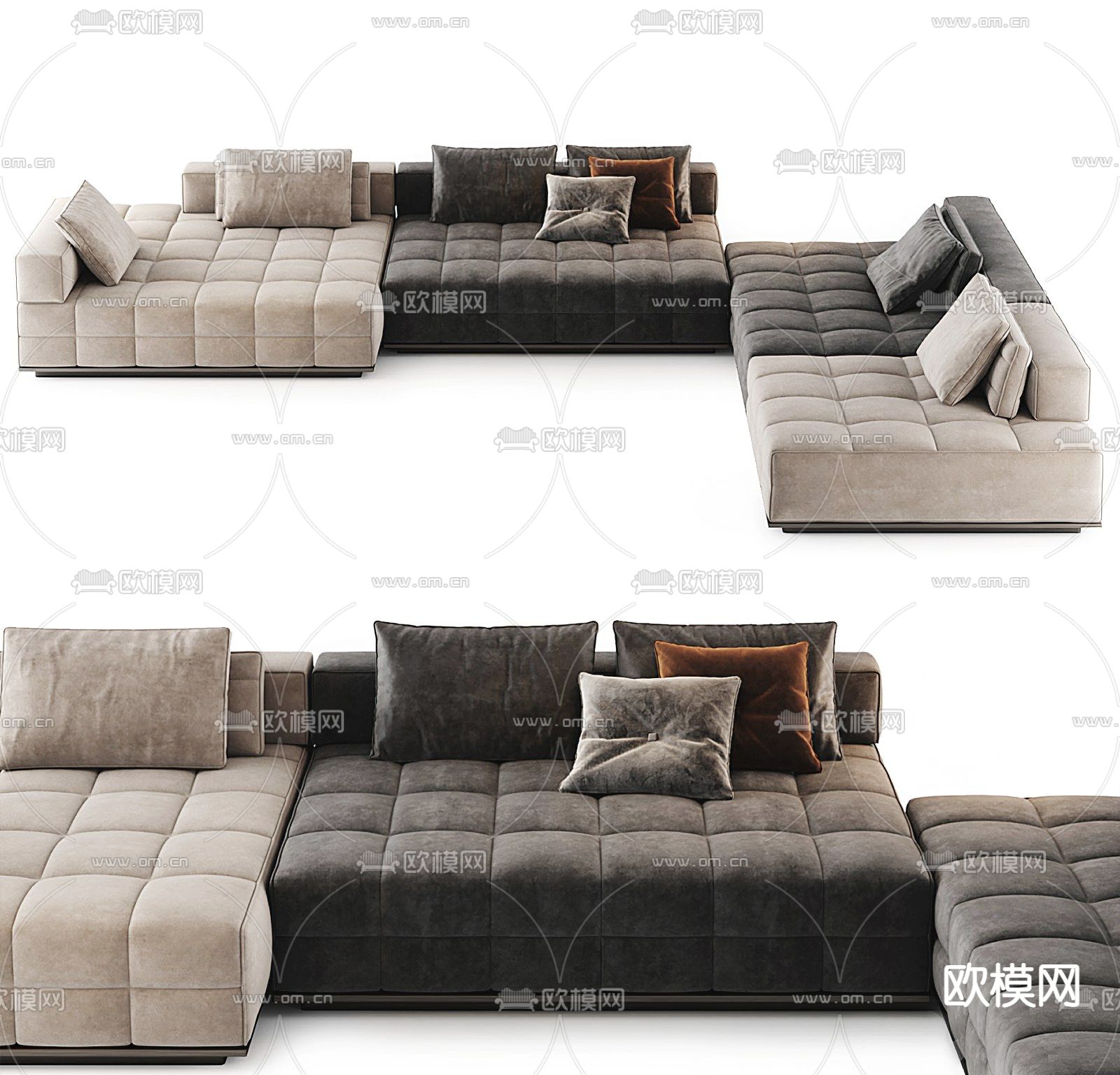 Minotti 现代布艺拼接转角沙发3d模型下载（渲染图2）