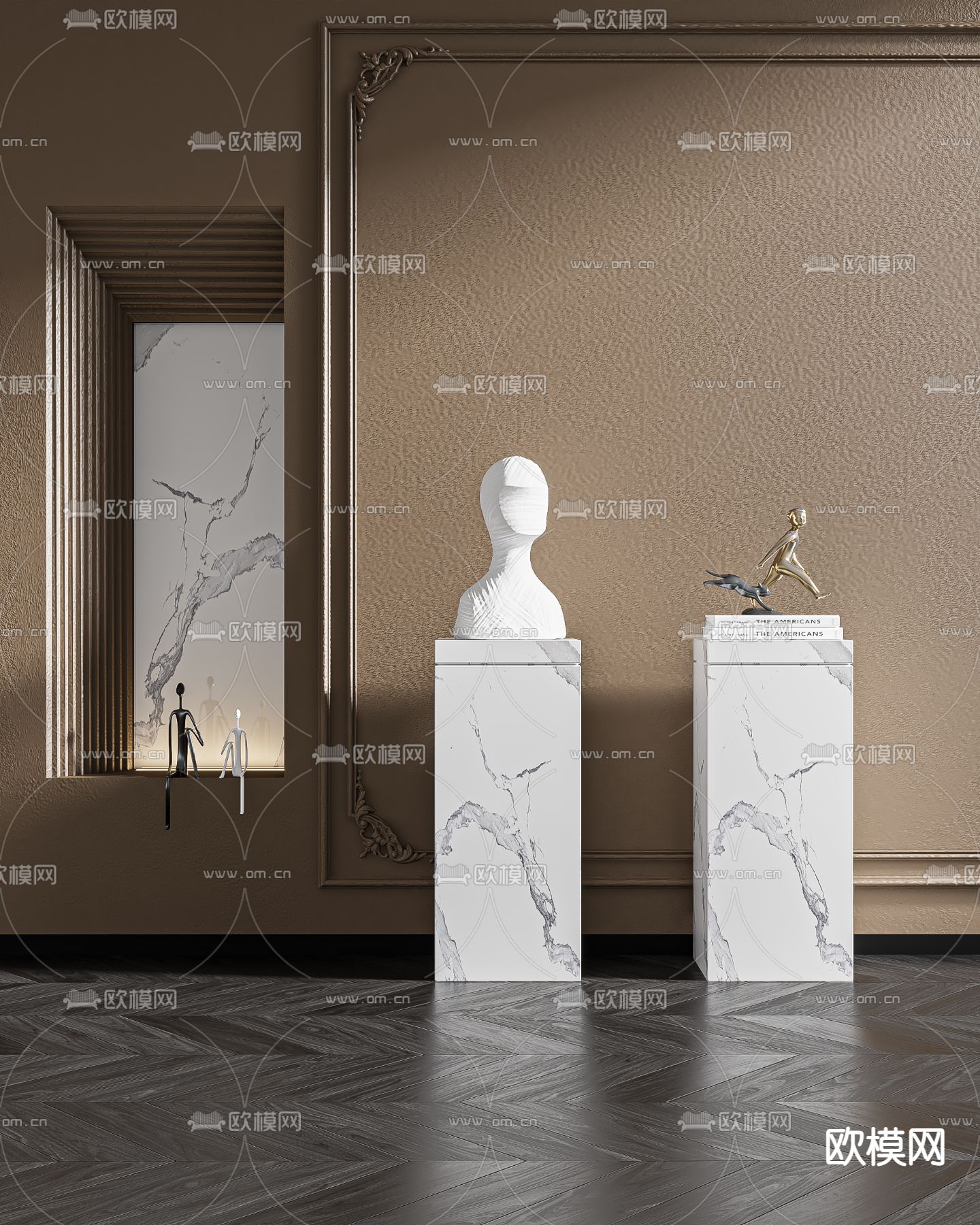 现代石膏抽象人物雕塑3d模型下载