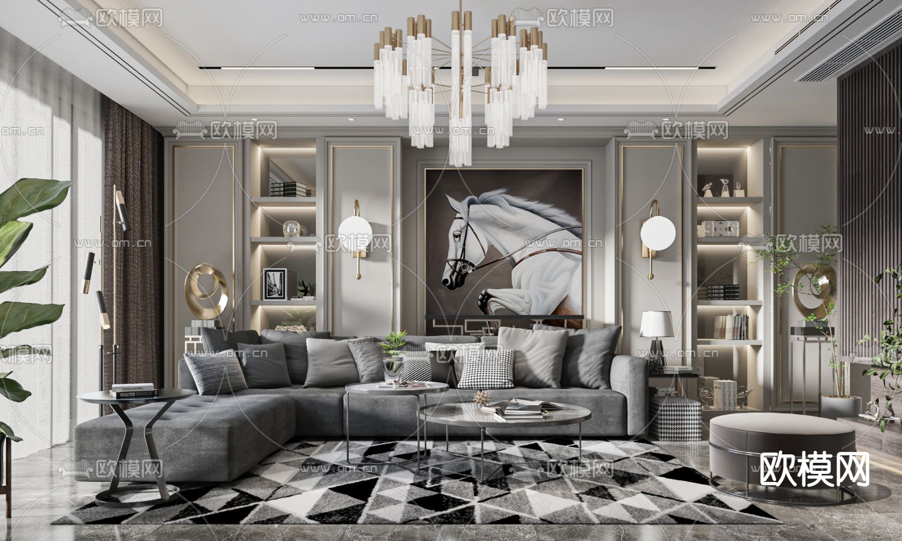 现代轻奢客厅3d模型下载