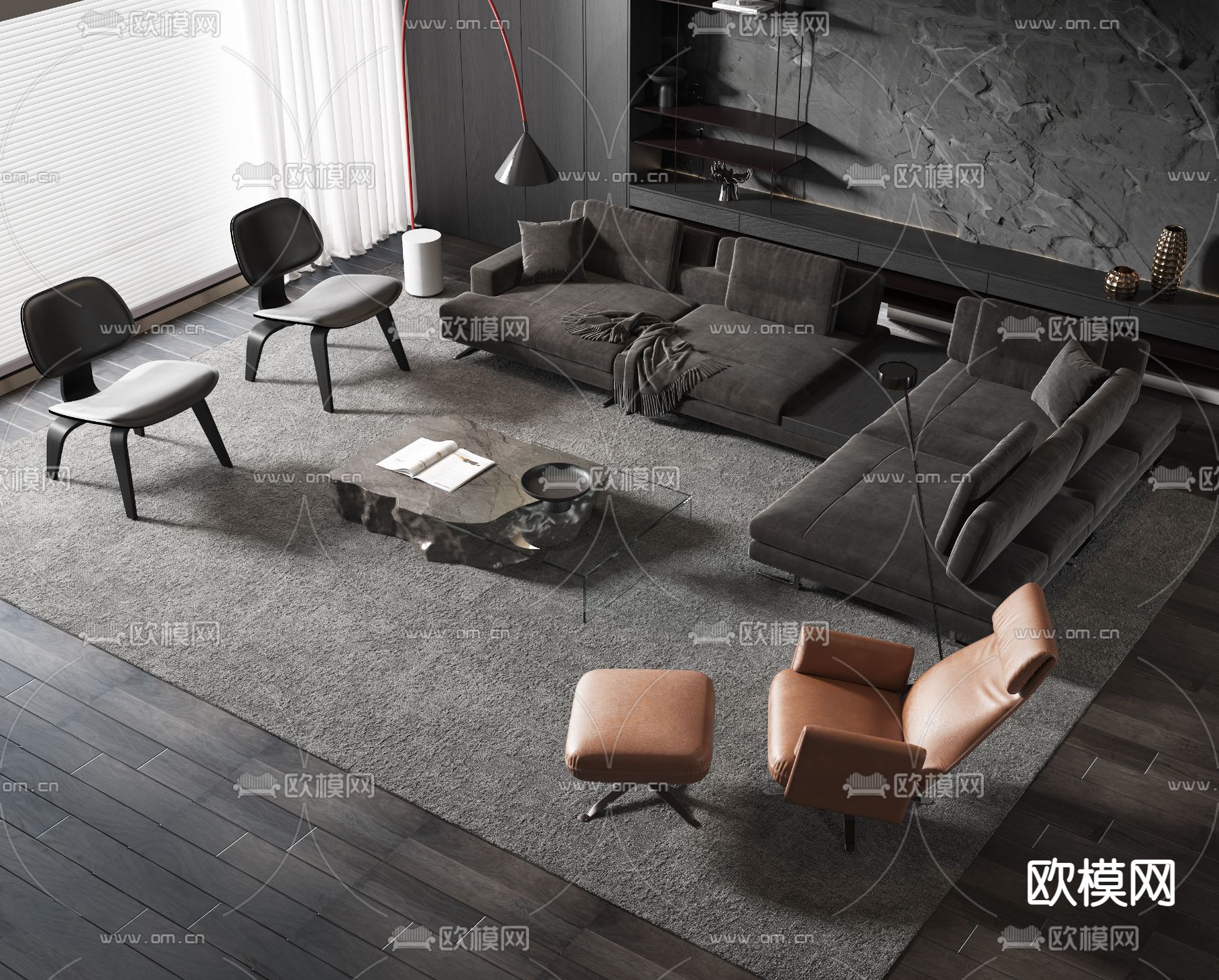 现代黑色转角组合沙发3d模型