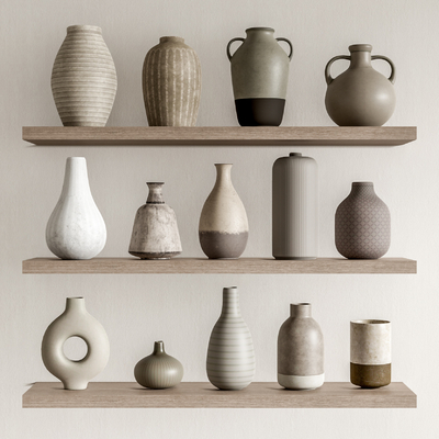  侘寂风陶罐陶瓷器皿su模型 