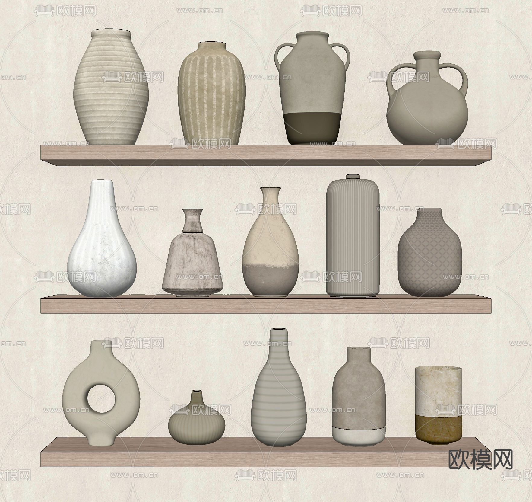 侘寂风陶罐陶瓷器皿su模型下载（渲染图2）