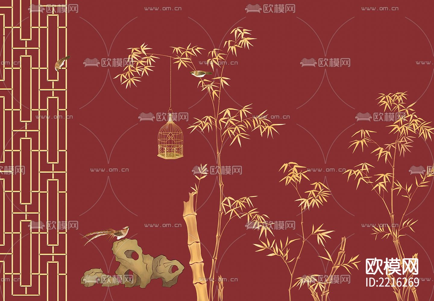 华琴壁画新中式竹子壁纸下载