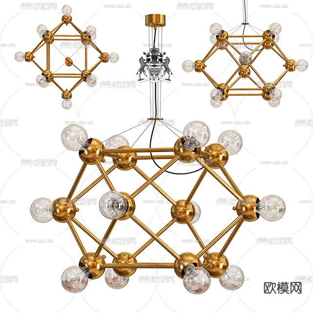 欧式金属多头吊灯3d模型下载