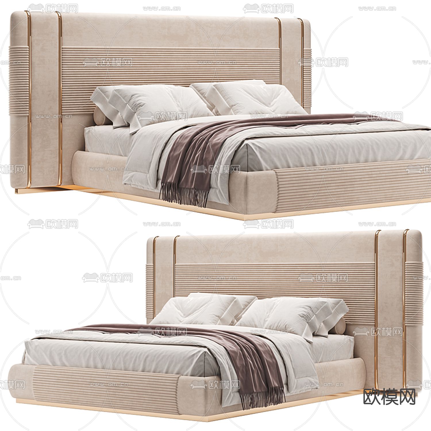 后现代布艺双人床3d模型下载（渲染图1）