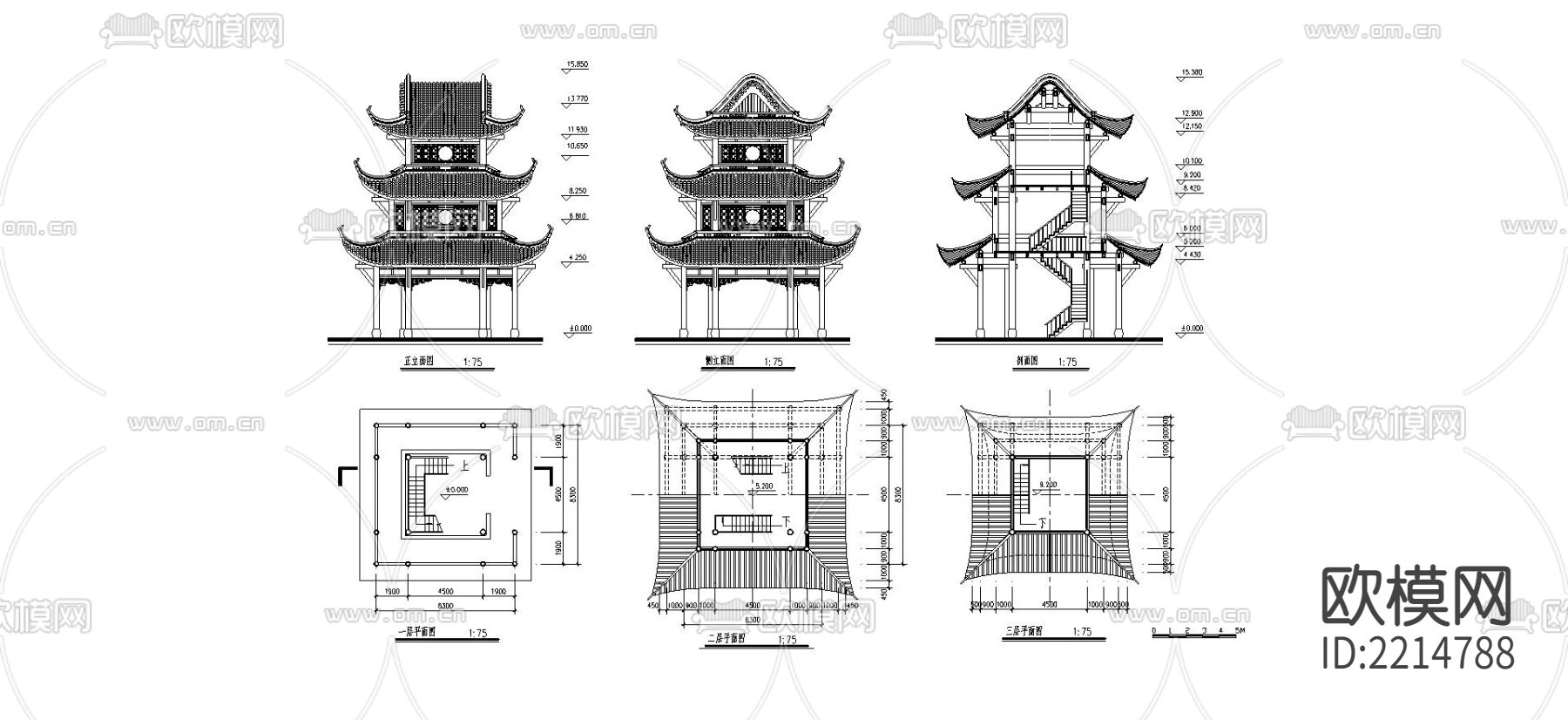 宝轮寺cad立面图下载（渲染图1）