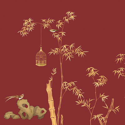  华琴壁画新中式竹子壁纸 