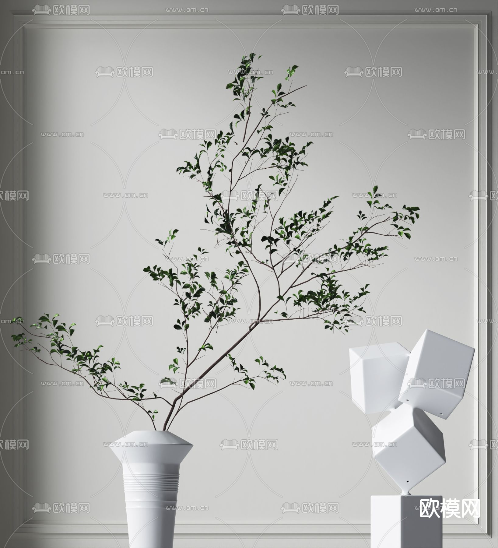 现代九里香水培绿植花瓶3d模型下载